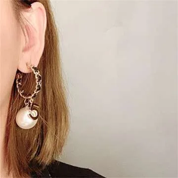 Vintage Number 5 Pearl Hoop Earrings Pearl Earrings Woman Earring Fashion Jewelry for Gift