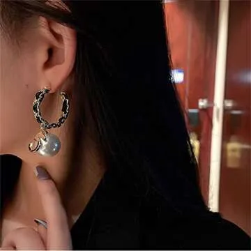 Vintage Number 5 Pearl Hoop Earrings Pearl Earrings Woman Earring Fashion Jewelry for Gift