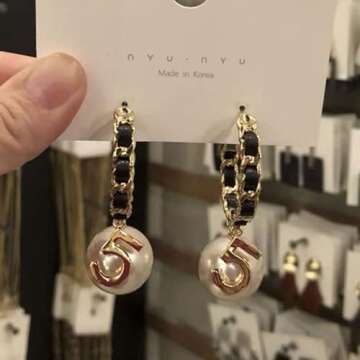 Vintage Number 5 Pearl Hoop Earrings Pearl Earrings Woman Earring Fashion Jewelry for Gift