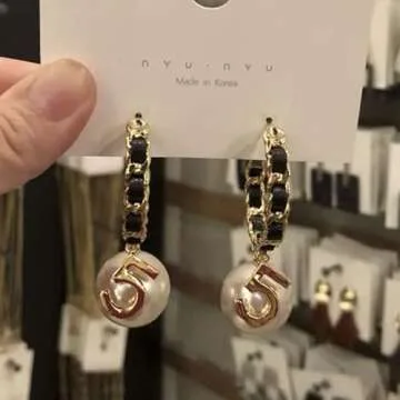 Vintage Number 5 Pearl Hoop Earrings Pearl Earrings Woman Earring Fashion Jewelry for Gift