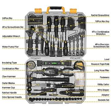 Tool Kit Set Box for Home: Household with Drill Wrench Socket Basic Hand Tools Sets for Men Car Repa...