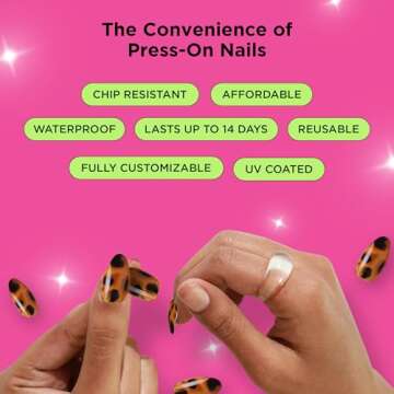 PaintLab Press-On Nails Manicure Kit, Tortie - Almond, 24-Piece Set, Long-Lasting Fake Nails with Glue, File, Prep Pad & Cuticle Stick