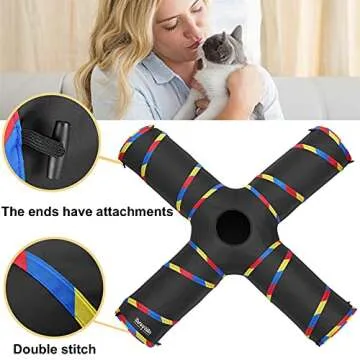 SweetBin 4 Way Large Cat Tunnels for Indoor Cats - 10" Diameter & 47" Long Cat Play Tunnel Toy - Cat Tube with Play Ball & Mouse Toy - Interactive Peephole (Black)