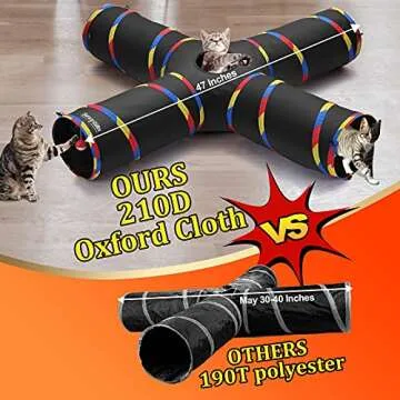 SweetBin 4 Way Large Cat Tunnels for Indoor Cats - 10" Diameter & 47" Long Cat Play Tunnel Toy - Cat Tube with Play Ball & Mouse Toy - Interactive Peephole (Black)