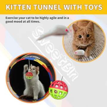SweetBin 4 Way Large Cat Tunnels for Indoor Cats - 10" Diameter & 47" Long Cat Play Tunnel Toy - Cat Tube with Play Ball & Mouse Toy - Interactive Peephole (Black)