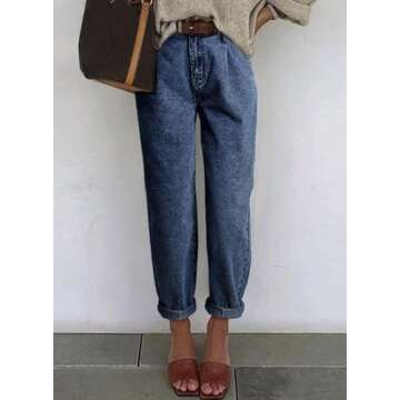 Astylish High Waisted Jeans for Women Baggy Boyfriend Straight Leg Cropped Denim Pants Sail Blue Siz...