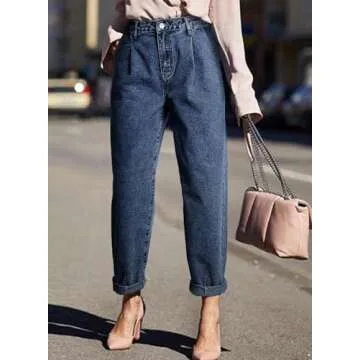 Astylish High Waisted Jeans for Women Baggy Boyfriend Straight Leg Cropped Denim Pants Sail Blue Size 8