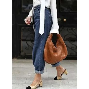 Astylish High Waisted Jeans for Women Baggy Boyfriend Straight Leg Cropped Denim Pants Sail Blue Size 8