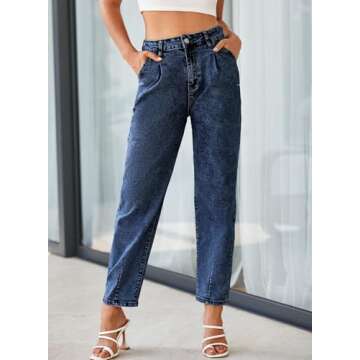 Astylish High Waisted Jeans for Women Baggy Boyfriend Straight Leg Cropped Denim Pants Sail Blue Size 8