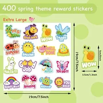 400 Pieces Spring Stickers for Kids Motivational, Teacher Reward Stickers, Fun Spring-Themed Rewards...