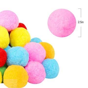 Very Large Assorted Pom Poms for DIY Creative Crafts Decorations, Assorted Colors (50Pack 2.5 Inch)