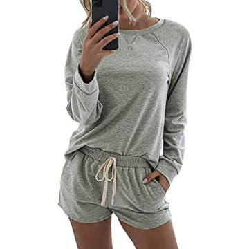 PRETTYGARDEN Women's Tie Dye Printed Pajamas Set Casual Long Sleeve Tops with Lounge Shorts Two Piec...