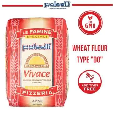 Polselli, Vivace, Tipo 00 double Zero Flour, for Pizza, Bread, Pastas, and more, All Natural, Unbleached, Unbromated, No Additives, Formulated for a 24-72 hour rise, (25 kg) 55 lbs by Polselli