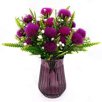 Artificial Dandelion Plants Decor, Fake Plastic Flowers Shrubs Bushes Grass for Indoor Outdoor Home Garden Wedding Party Table Centerpieces Arrangements Decoration Planting Filler Fuchsia 4 Pack