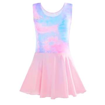 Dance Leotard for Girls 7-8 Years Old Sparkle Purple Tie Dye Sleeveless Ballet Dress Ballerina Outfi...