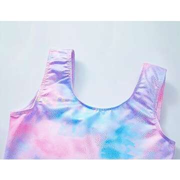 Dance Leotard for Girls 7-8 Years Old Sparkle Purple Tie Dye Sleeveless Ballet Dress Ballerina Outfit Dancewear