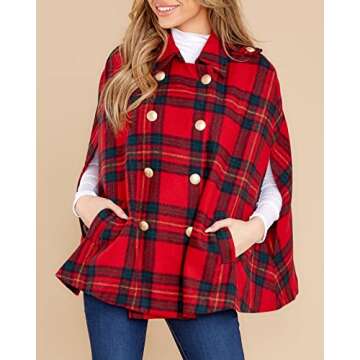 Christmas Clothes For Women Plaid Winter Jackets Double Breasted Cape Coats Casual Poncho