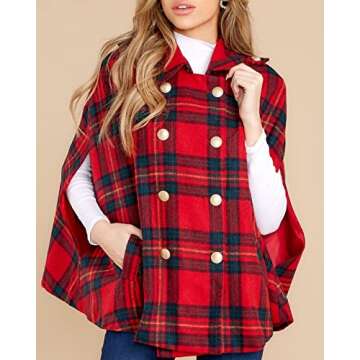Christmas Clothes For Women Plaid Winter Jackets Double Breasted Cape Coats Casual Poncho