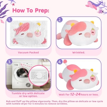 Mewaii Cute Cow Plush Pillow, Kawaii Plushies Strawberry Cow Stuffed Toys, Squishy Plushies, Cuddle Plush Pillow for Boys & Girls