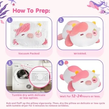 Mewaii Cute Cow Plush Pillow, Kawaii Plushies Strawberry Cow Stuffed Toys, Squishy Plushies, Cuddle Plush Pillow for Boys & Girls