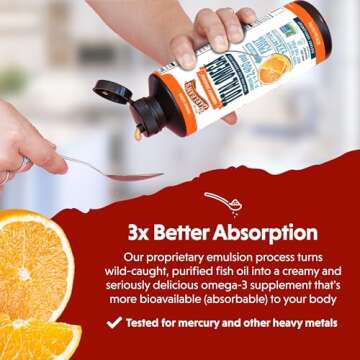 Barlean's Total Omega 3 6 9 Orange Crème Liquid Fish Oil Supplement with Borage and Flaxseed Oil, 2,400 mg of Omegas EPA and DHA Plus GLA for Joint and Heart Health, 8 oz