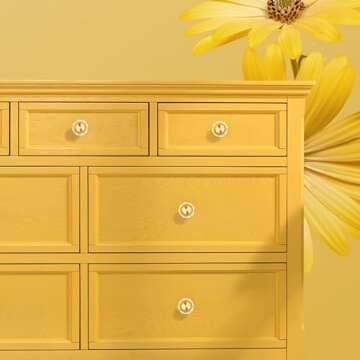 QOGRISUN 10-Pack Brass Crystal Cabinet Knobs,Glass Crystal Gold Drawer Knobs,1-1/4-Inch Polygon,Decorative Dresser Pulls, Modern Cabinet Hardware