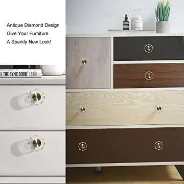 QOGRISUN 10-Pack Brass Crystal Cabinet Knobs,Glass Crystal Gold Drawer Knobs,1-1/4-Inch Polygon,Decorative Dresser Pulls, Modern Cabinet Hardware
