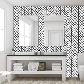 Melwod Black Modern Stripe Peel and Stick Wallpaper