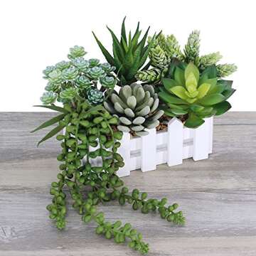 Winlyn 6 Pcs Unpotted Fake Succulents Assorted Faux Succulent in Different Green Artificial Hanging Succulents Textured Faux Succulent Pick Hanging String of Pearls Plant for Wedding Centerpieces