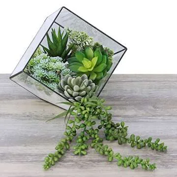 Winlyn 6 Pcs Unpotted Fake Succulents Assorted Faux Succulent in Different Green Artificial Hanging Succulents Textured Faux Succulent Pick Hanging String of Pearls Plant for Wedding Centerpieces