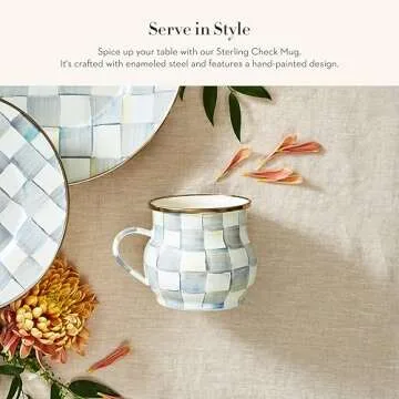 MACKENZIE-CHILDS Enamel Mug - Unique Gray-and-White Coffee Mug, 16 Oz