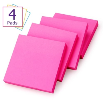 Sticky Notes 3x3 Self-Stick Notes Bright Colors Sticky Notes 4 Pads 100 Sheets/Pad (Rose Red)