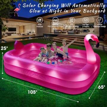 Inflatable Pool with Lights,Solar Flamingo Swimming Pool for Kids,Adults Inflatable Blow up Pool, La...