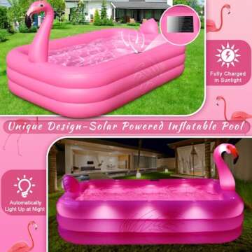 Inflatable Pool with Lights,Solar Flamingo Swimming Pool for Kids,Adults Inflatable Blow up Pool, Large Kiddie Pool, Durable Thickened 105"x65"x25" Inflatable Family Pool for Backyard,Outdoor