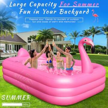 Inflatable Pool with Lights,Solar Flamingo Swimming Pool for Kids,Adults Inflatable Blow up Pool, Large Kiddie Pool, Durable Thickened 105"x65"x25" Inflatable Family Pool for Backyard,Outdoor