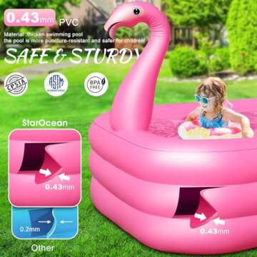 Inflatable Pool with Lights,Solar Flamingo Swimming Pool for Kids,Adults Inflatable Blow up Pool, Large Kiddie Pool, Durable Thickened 105"x65"x25" Inflatable Family Pool for Backyard,Outdoor