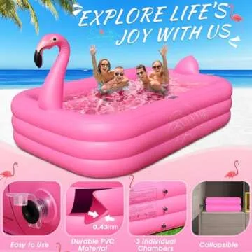 Inflatable Pool with Lights,Solar Flamingo Swimming Pool for Kids,Adults Inflatable Blow up Pool, Large Kiddie Pool, Durable Thickened 105"x65"x25" Inflatable Family Pool for Backyard,Outdoor