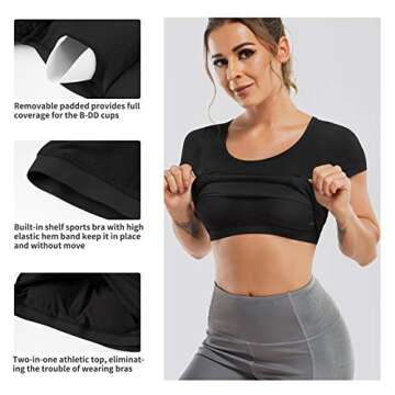 TrainingGirl Women's Slim Fit Workout Tops Mesh Back Yoga Crop Tops Short Sleeve Athletic Gym Fitnes...