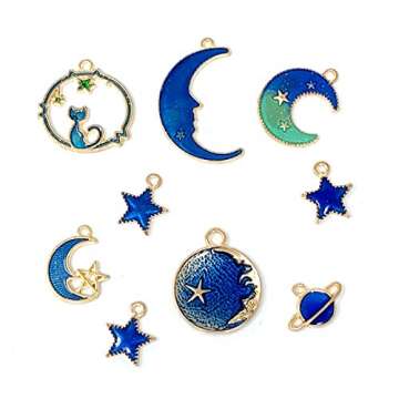 JIALEEY Assorted Gold Plated Enamel Cat Moon Star Celestial Charm Pendant DIY for Earrings Necklace ...