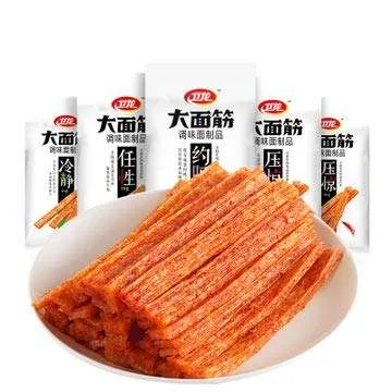 5Pack Spicy Strip, WeiLong Latiao, Spicy Gluten, Vegan - Kosher - Gluten-Free - Non-GMO Mo Yu Shuang, 豆制品, A small package of 65g, enjoy delicious food anytime.