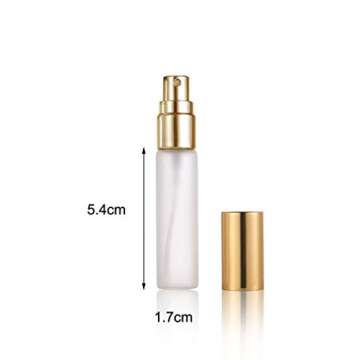 Elfenstall- Frosted 6pcs 10ml 1/3OZ Fine Mist Gold Atomizer Glass Bottle Spray Refillable Fragrance Perfume Empty Scent Bottle for Travel Party Portable 3ML Free Pipette