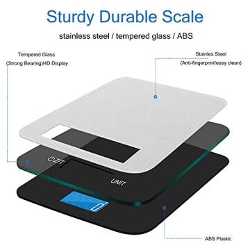 Food Scale, 22lb Digital Kitchen Scale for Weight Loss, Baking, Cooking, 1g/0.04oz High Precise Measuring Scale for Food Ounces and Grams, 304 Food Grade Stainless Steel, Tare Function