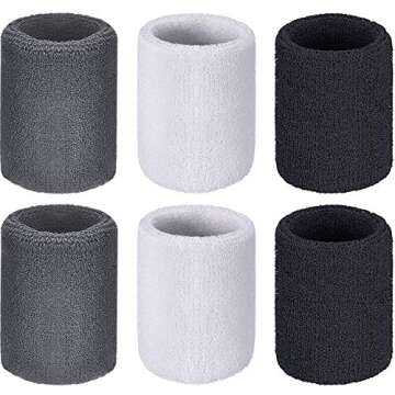 Willbond 6 Pcs Wrist Sweatbands Sports Wristbands for Competitions Absorbent Sweatbands for Basketball Tennis Football Running Working(Black, White, Gray)