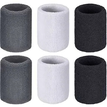 Willbond 6 Pcs Wrist Sweatbands Sports Wristbands for Competitions Absorbent Sweatbands for Basketball Tennis Football Running Working(Black, White, Gray)