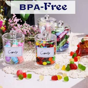 Wellinc Qtip Holder Dispenser for Cotton Ball, Cotton Swab, Cotton Round Pads, Floss - 10 oz Clear Plastic Apothecary Jar Set for Bathroom Canister Storage Organization, Vanity Makeup Organizer