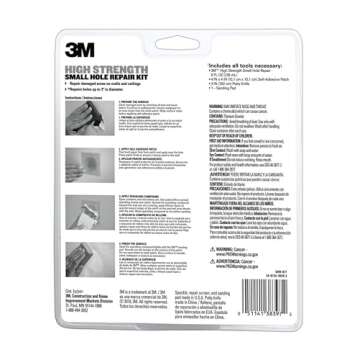3M High Strength Small Hole Repair Kit, Inlcudes Spackling Compound, Putty Knife, Sanding Sponge, and Self-Adhesive Patch, For Hole Repairs Up To 3" in Diameter, Easy Wall Repair (SHR-KIT)