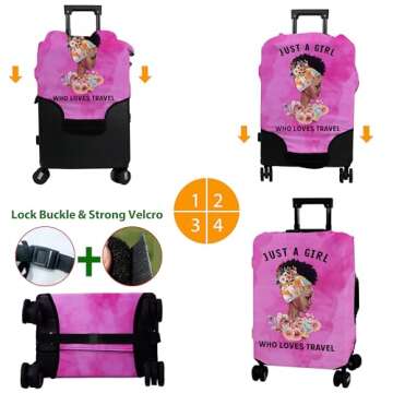hswosnas Luggage Cover Approved Cute Travel Suitcase Protector Pink Black Girl Elastic Washable Suitcase Covers for 18-20 Inch Luggage(S)