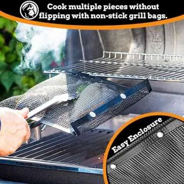 Mountain Grillers Set of 2 (12.83 x 11.73-Inch) Reusable Pouches for Barbeque, Fish -Suitable for Charcoal, Electric Grills, Heat-Resistant & Non-Stick, Perfect Grill Bags for Outdoor Grill