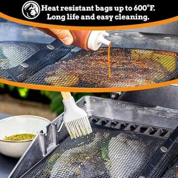 Mountain Grillers Set of 2 (12.83 x 11.73-Inch) Reusable Pouches for Barbeque, Fish -Suitable for Charcoal, Electric Grills, Heat-Resistant & Non-Stick, Perfect Grill Bags for Outdoor Grill
