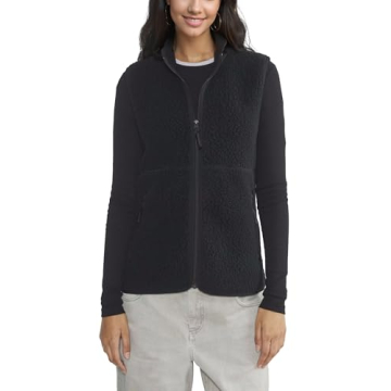 IMCTAH Women's Lightweight Fuzzy Fleece Vest - Cozy Zip Up Sherpa Jacket with Pockets (Black-M)